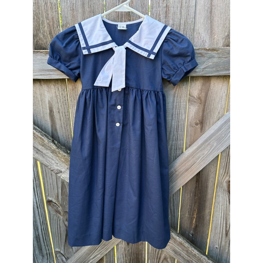 Therese Childrens Collection Navy Blue Sailor Dress Vintage Nautical Kids Size 6